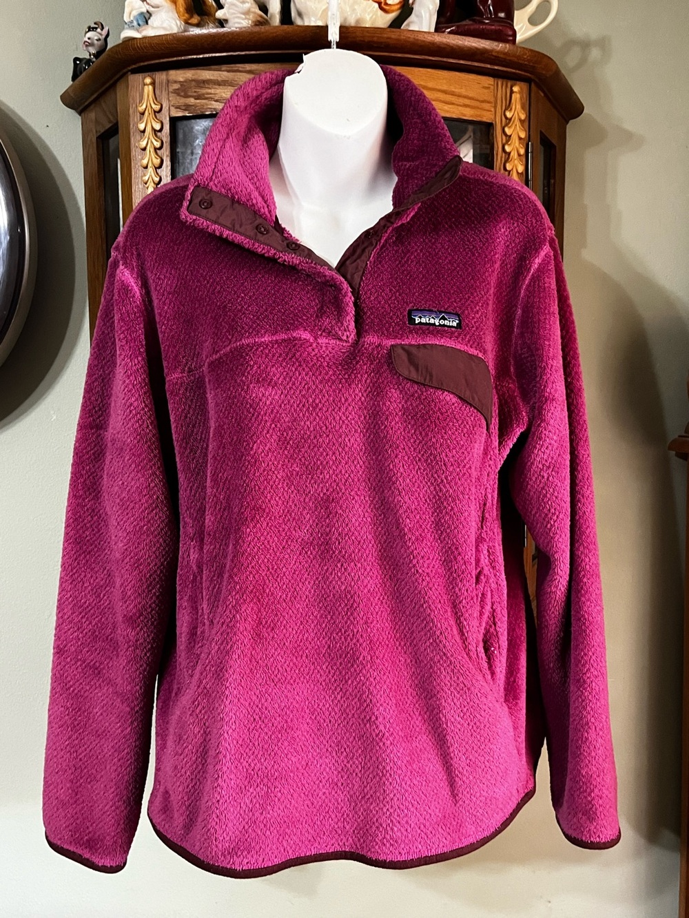 Patagonia Purple Brown Trim Fleece Pull Over Fuzzy Warm Size Large